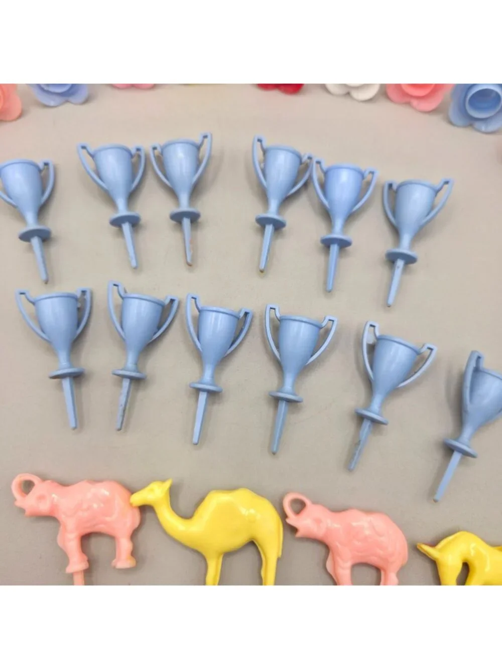 Vintage Plastic Birthday Candle Holders Flowers Trophies Animals Set Of 29